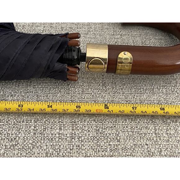 Vintage Yves St Laurent Opium for Men Push Button Umbrella with Wooden J Handle - Picture 16 of 16